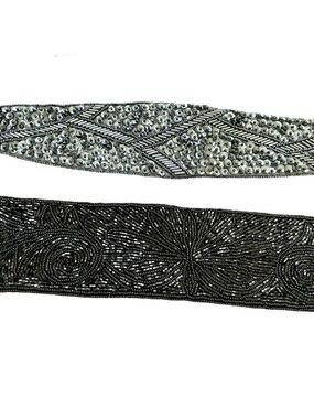3 Elegant Black and Silver Women's Belts, Beaded & Sequined.